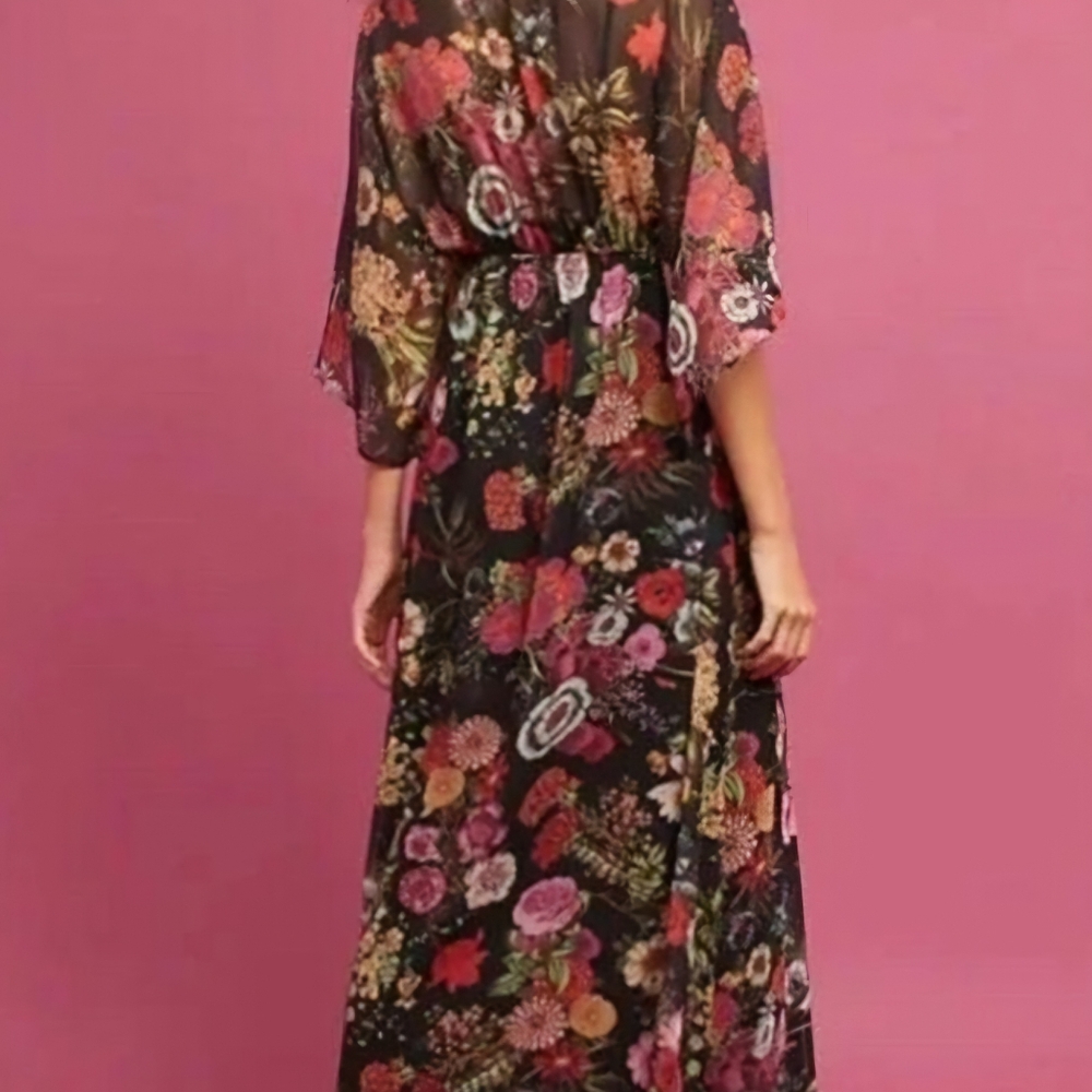 FARM Rio Black and Pink Sundress with Flutter Sleeves